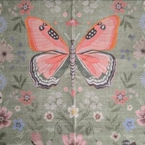 Botanical Area Rug in Green and Pink Butterflies 3 X 5